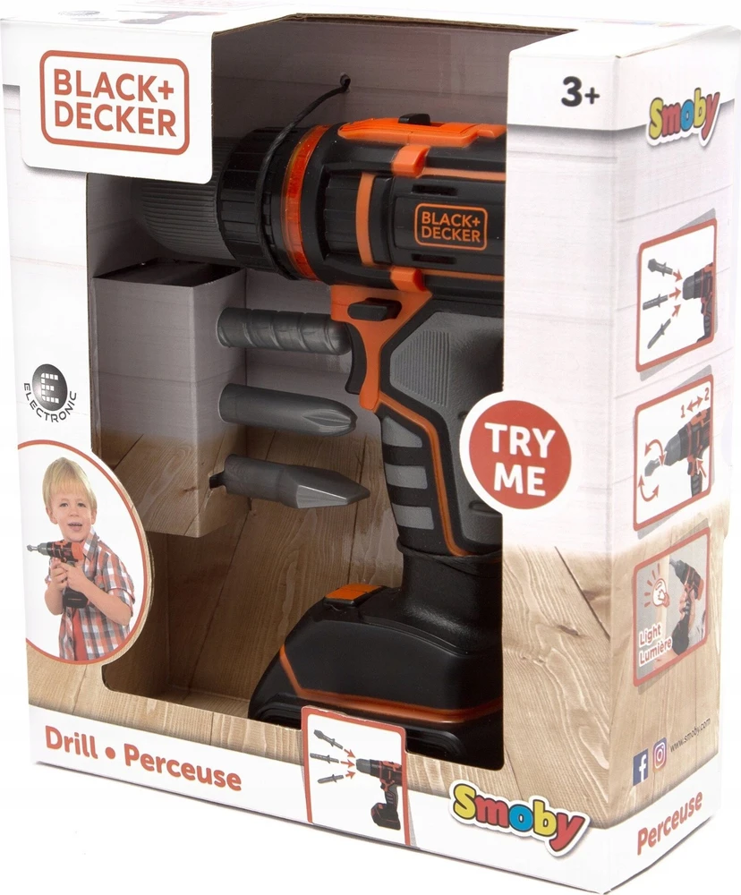 Black & Decker Juodas & Decker Žaislinis meistro įrankis, gręžtuvas Smoby Juodas & Decker