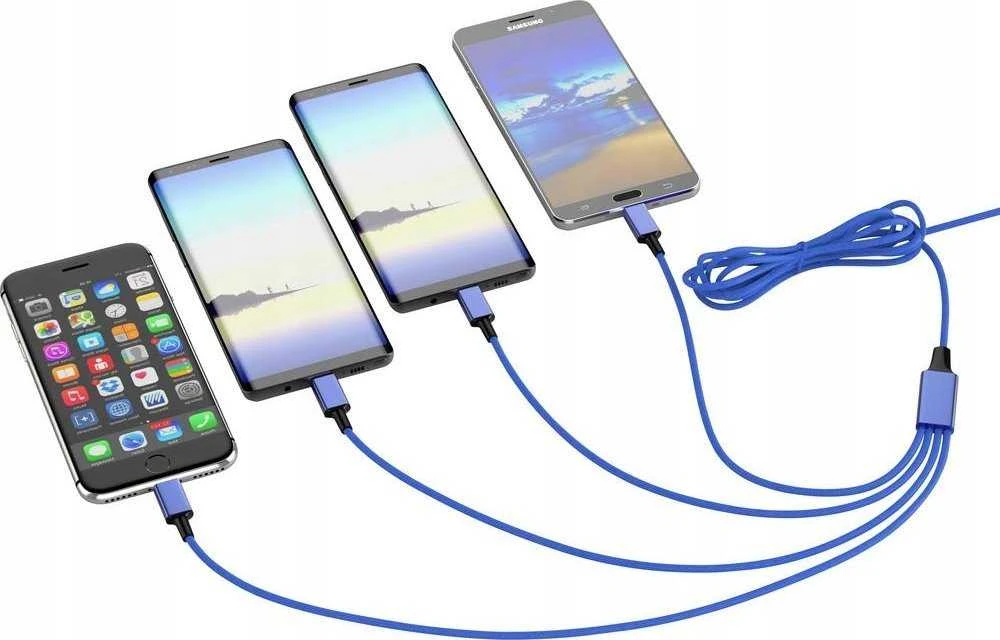 USB laidas išmaniajam telefonui USB-A + USB-C - 2x USB-C + Lightning + microUSB 1.2 m, tamsiai mėlynas (SMRTER_ELITE_C_NB)