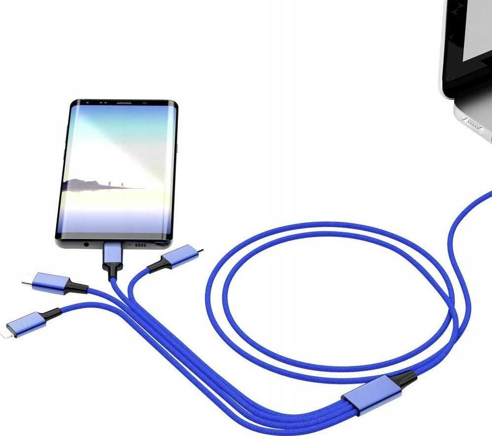 USB laidas išmaniajam telefonui USB-A + USB-C - 2x USB-C + Lightning + microUSB 1.2 m, tamsiai mėlynas (SMRTER_ELITE_C_NB)