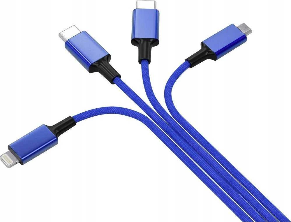 USB laidas išmaniajam telefonui USB-A + USB-C - 2x USB-C + Lightning + microUSB 1.2 m, tamsiai mėlynas (SMRTER_ELITE_C_NB)