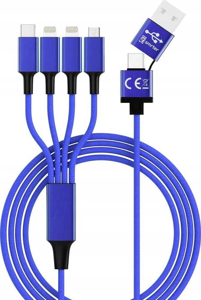 USB laidas išmaniajam telefonui USB-A + USB-C - USB-C + microUSB + 2x Lightning 1.2 m Mėlyna (SMRTER_ELITE_L_NB)