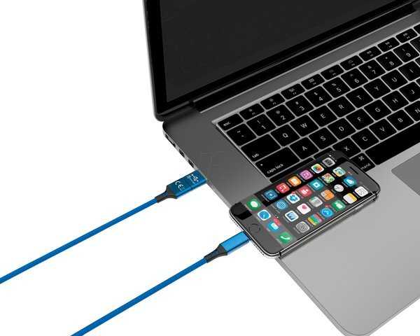 SMRTER Greitas didelės spartos duomenų kabelis, USB-C/USB-A – Lightning, kombinuotas kištukas, mėlynas