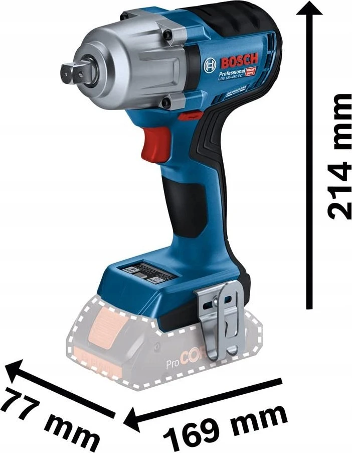 Akumuliatorinis smūginis veržliasukis Bosch GDS 18V-450 PC Solo, GCY 42, LB