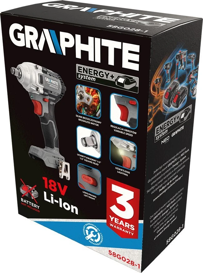 Smūginis veržliasūkis Graphite 58G028-1; 18 V (be akumuliatoriaus ir pakrovėjo)