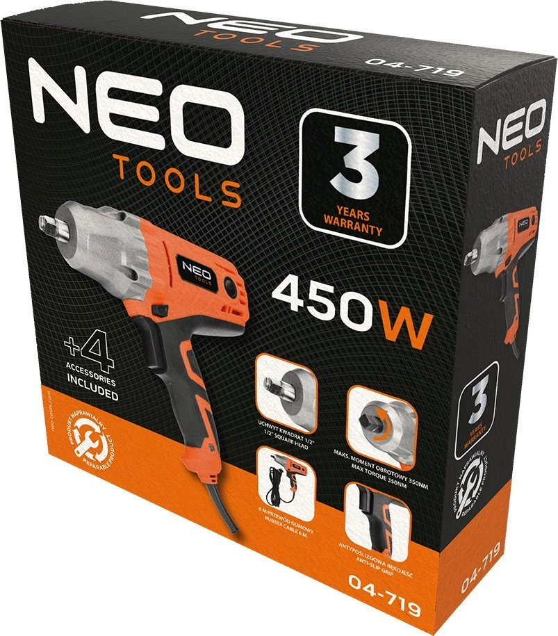 Neo Tools Klucz Smūginis veržliasukis 450 W, 350 Nm