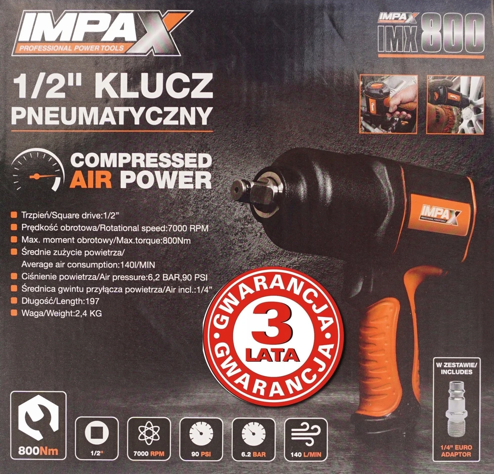 Nuair IMPAX PNEUMATINIS SMŪGINIS VERŽLIASUKIS 1/2″ 800Nm…..%