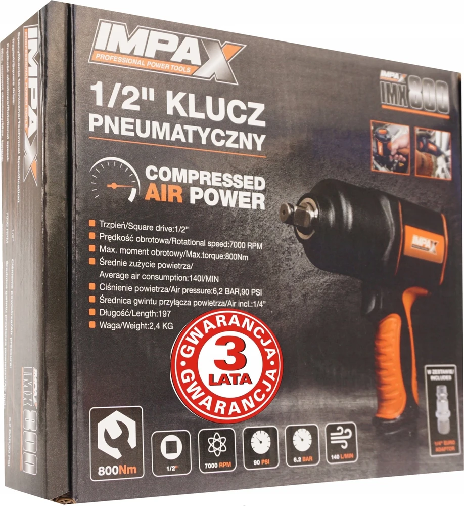 Nuair IMPAX PNEUMATINIS SMŪGINIS VERŽLIASUKIS 1/2″ 800Nm…..%