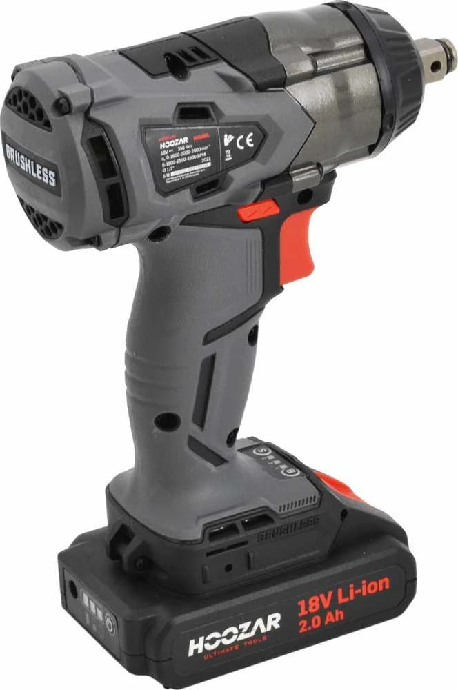 HOOZAR bešepetėlinis smūginis veržliasukis 1/2" 18V 1x2.0Ah 350 N.m. IW10BL
