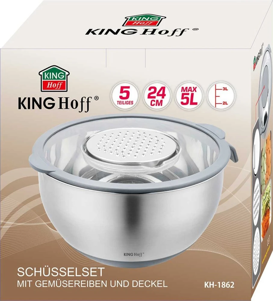 King Hoff DAUGIAFUNKCINIS VIRTUVĖS DUBENIS SU DARŽOVŲ TRINVO FUNKCIJA 24CM 5L 5 ELEMENTAI. KINGHOFF KH-1862