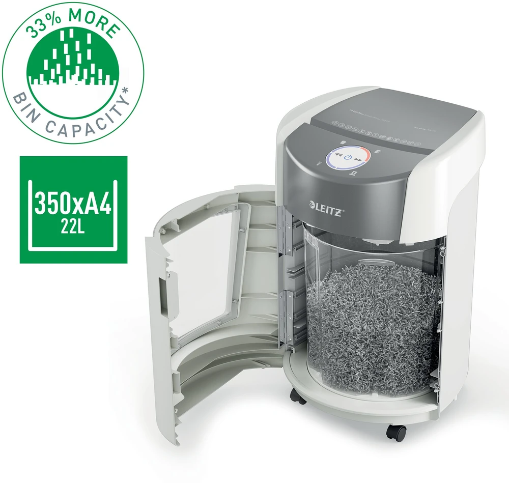 Leitz IQ OptiMax Small Office 350 Micro Cut popieriaus smulkintuvas Security P5 22L - Baltas