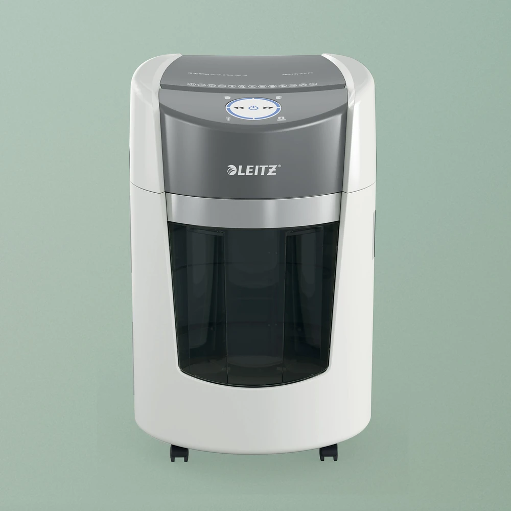 Leitz IQ OptiMax Small Office 350 Micro Cut popieriaus smulkintuvas Security P5 22L - Baltas