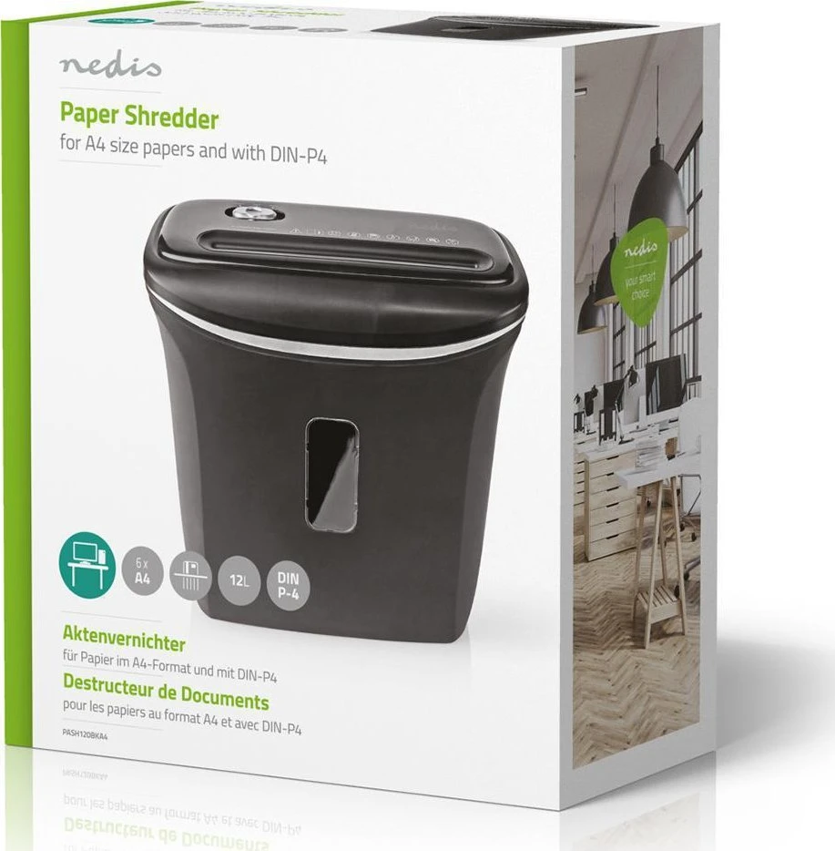 Nedis 12l DIN P-4 190W Juoda dokumentų smulkintuvas