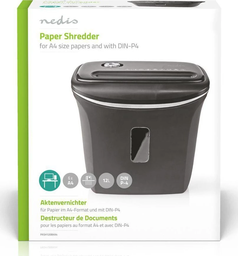 Nedis 12l DIN P-4 190W Juoda dokumentų smulkintuvas