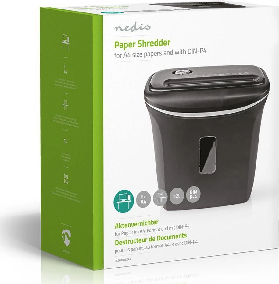 Nedis 12l DIN P-4 190W Juoda dokumentų smulkintuvas
