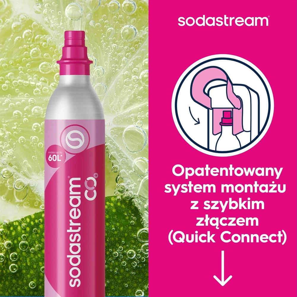 SodaStream Quick Connect CO2 angliarūgštės cilindras 60L, rožinis