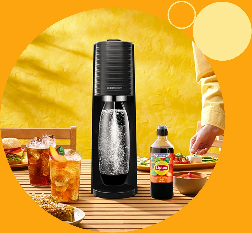 Lipton juodosios šaltosios arbatos, persikų skonio SodaStream sirupas, 440ml
