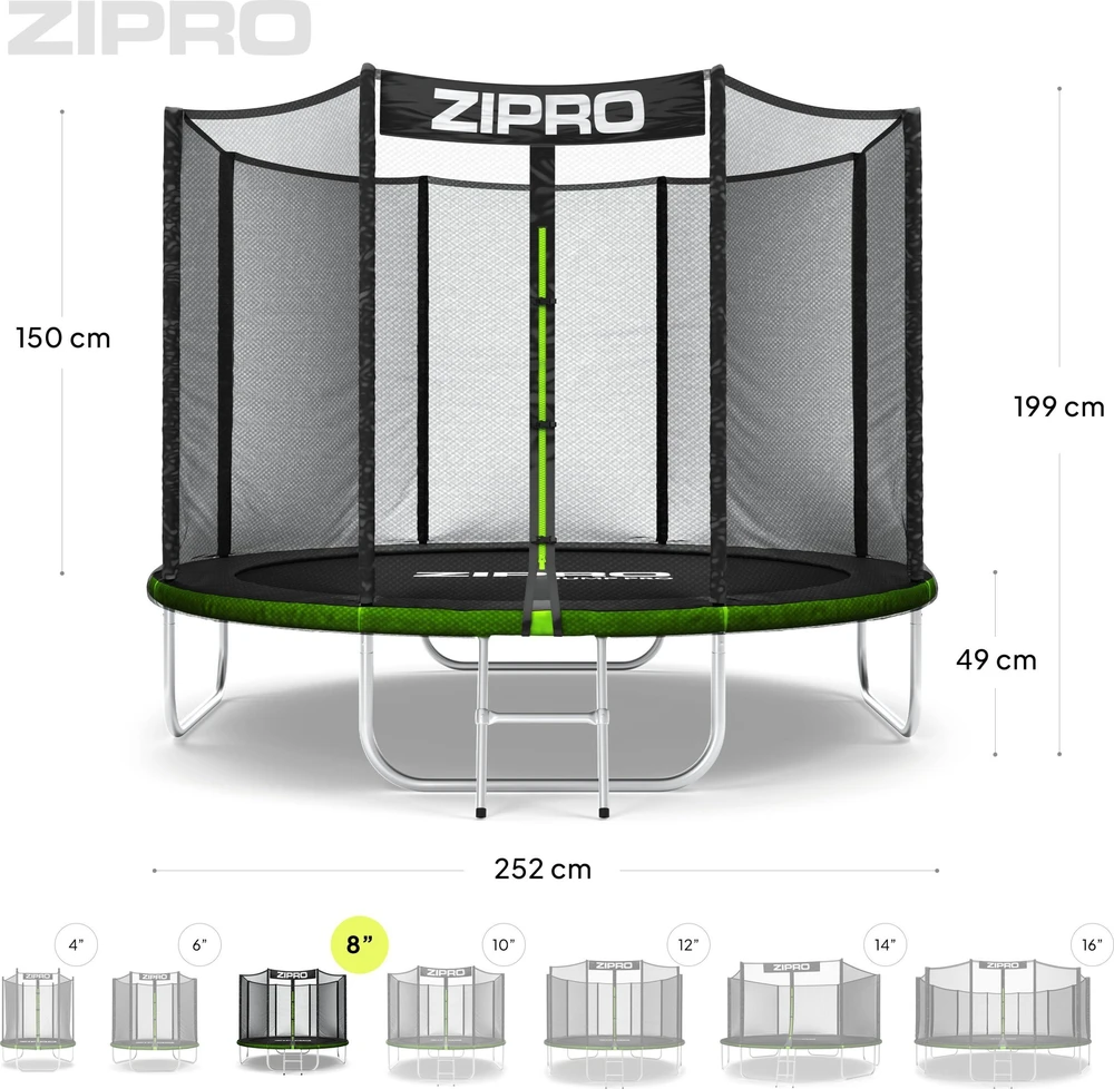 Zipro Jump Pro OUT batutas su išoriniu tinklu, 252 cm