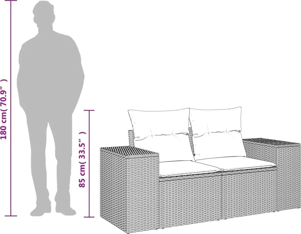 Dvivietė sodo sofa su pagalvėlėmis, rudos spalvos, poliratanas