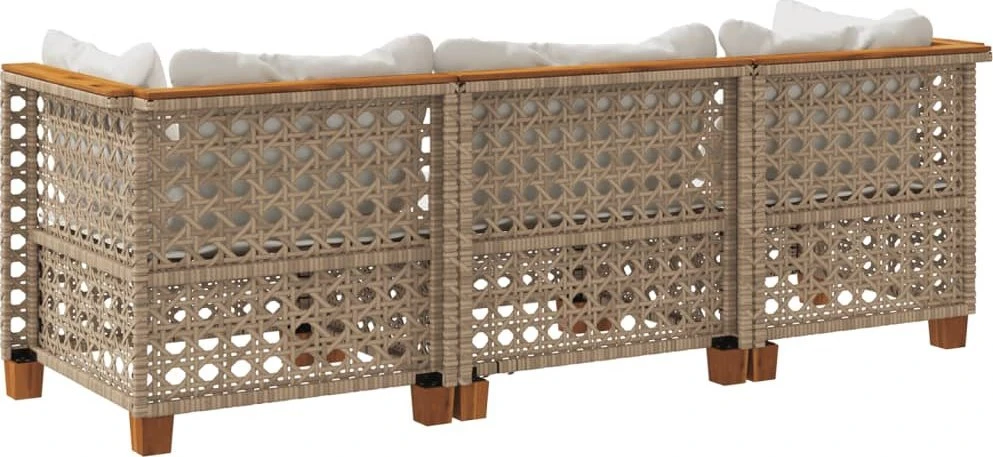 Trivietė sodo sofa su pagalvėlėmis, smėlio spalvos, poliratanas