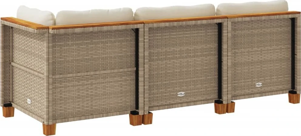 Trivietė sodo sofa su pagalvėlėmis, smėlio spalvos, poliratanas