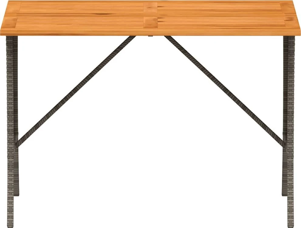 Sodo stalas su akacijos medienos stalviršiu, pilkas, 105x75x72 cm, polirotanas