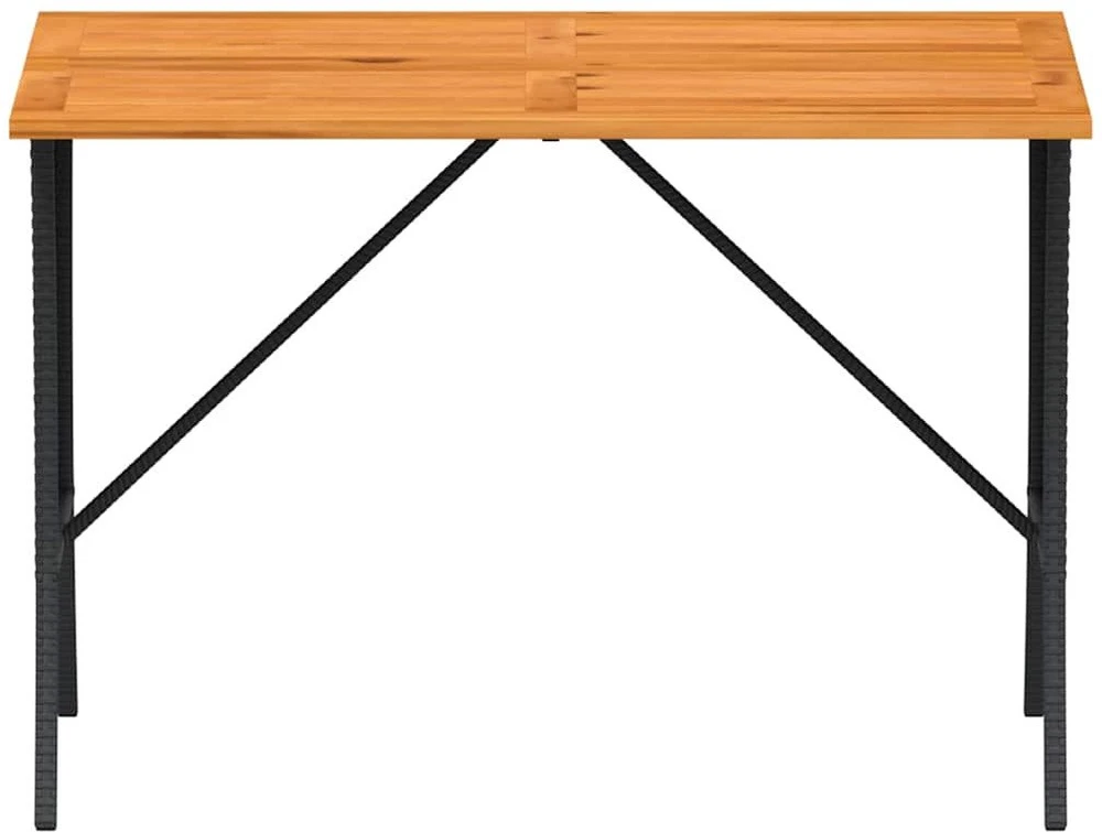 Sodo stalas su akacijos medienos stalviršiu, juodas, 105x75x72 cm, poliratanas
