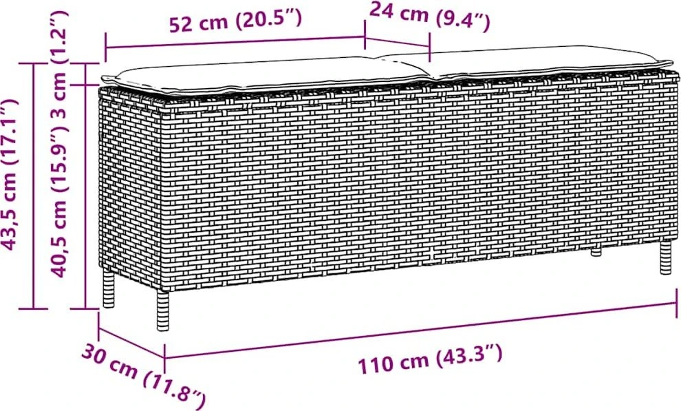 Sodo suoliukas su pagalvėle, šviesiai pilkas, 110x30x40,5 cm, poliratanas