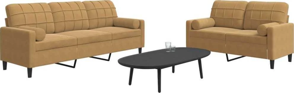 Sofa Sofos komplektas su pagalvėlėmis, 2 dalių, rudas, aksomas