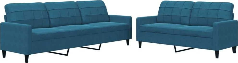 Sofa Sofos komplektas su pagalvėlėmis, 2 dalių, mėlynas, aksomas