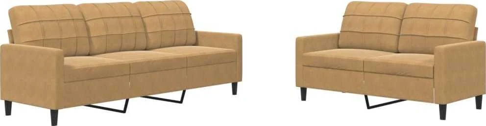 Sofa Sofos komplektas su pagalvėlėmis, 2 dalių, rudas, aksomas
