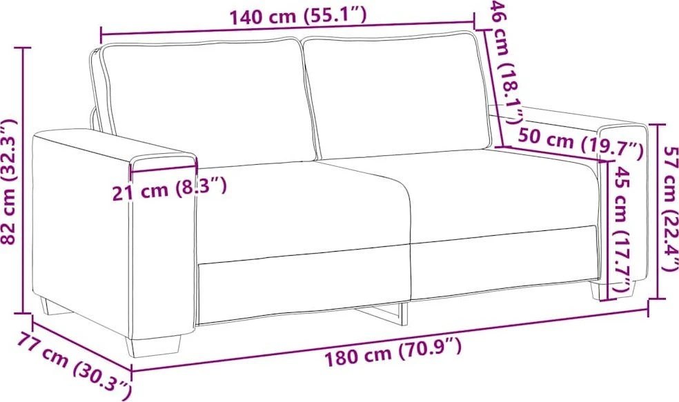 Dvivietė sofa, 180x77x82 cm, linas