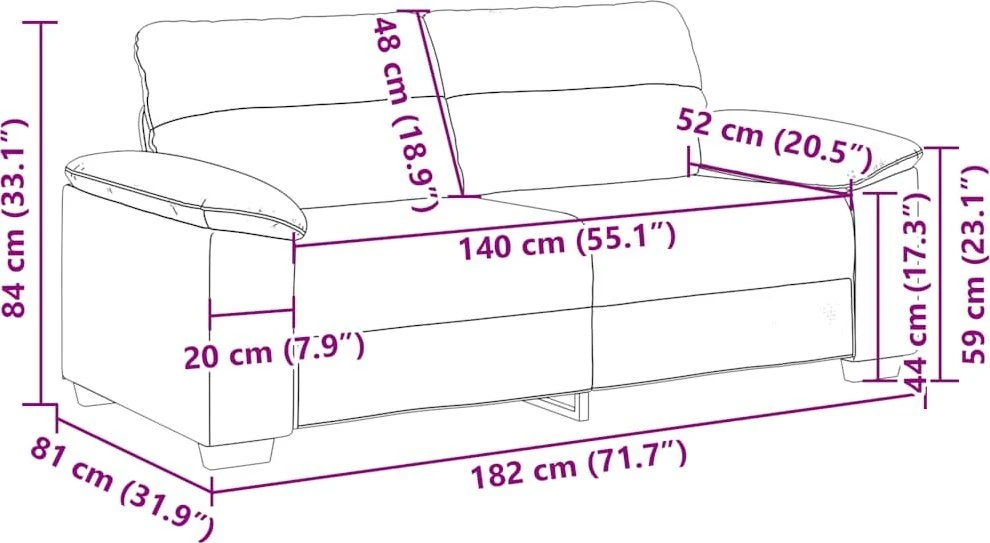 Dvivietė sofa, juoda, 180x81x84 cm, audinys