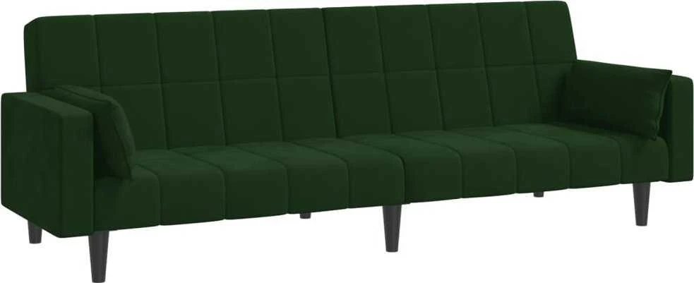 Dvivietė sofa-lova su dvejomis pagalvėmis, žalia, aksomas