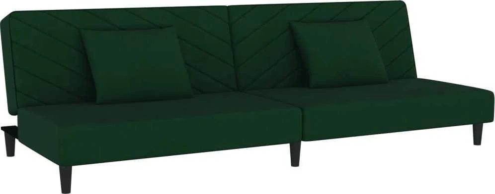 Dvivietė sofa-lova su dvejomis pagalvėmis, žalia, aksomas