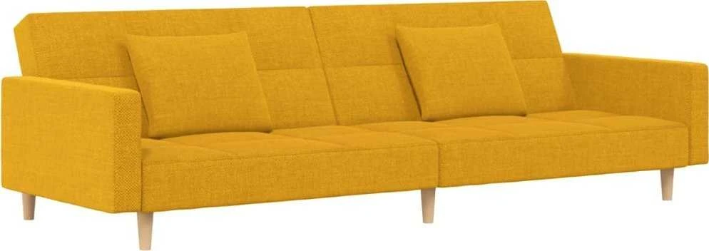 Dvivietė sofa-lova su dvejomis pagalvėmis, geltona, audinys