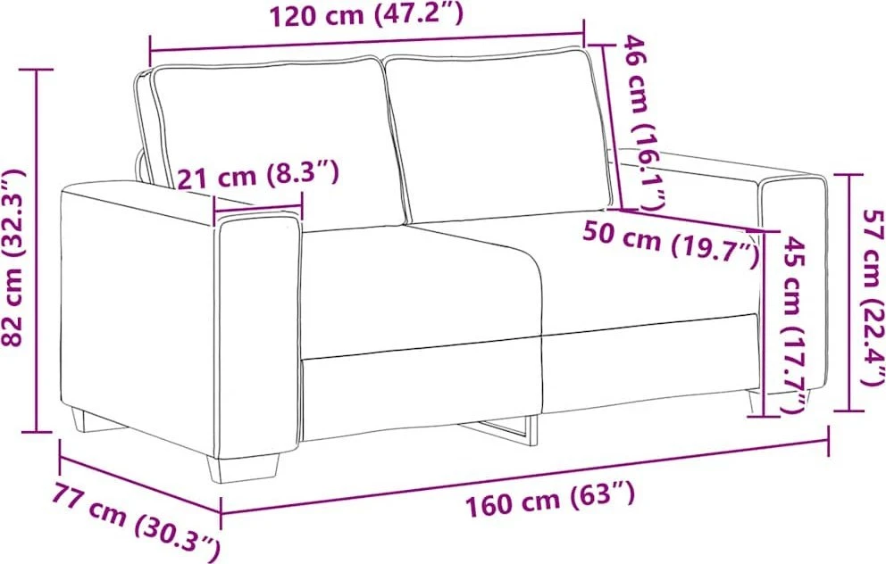 Dvivietė sofa, ruda, 160x77x82 cm, audinys