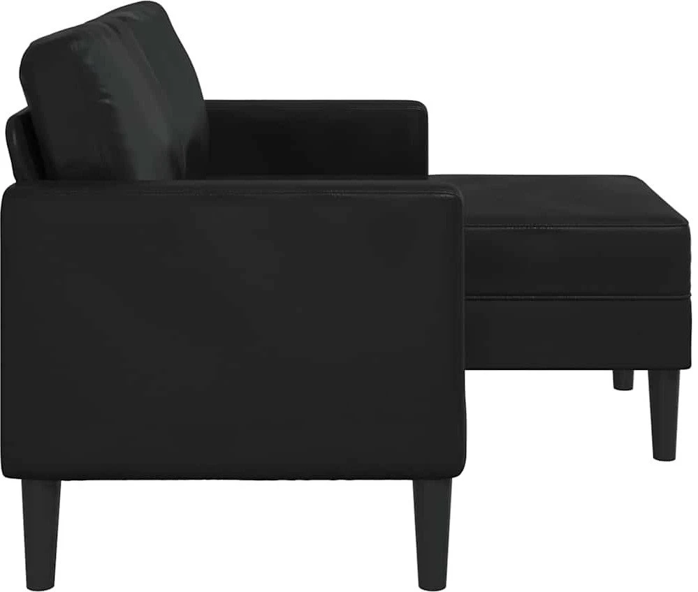 Dvivietė sofa su šezlongu, L formos, juoda, 125 cm, dirbtinė oda