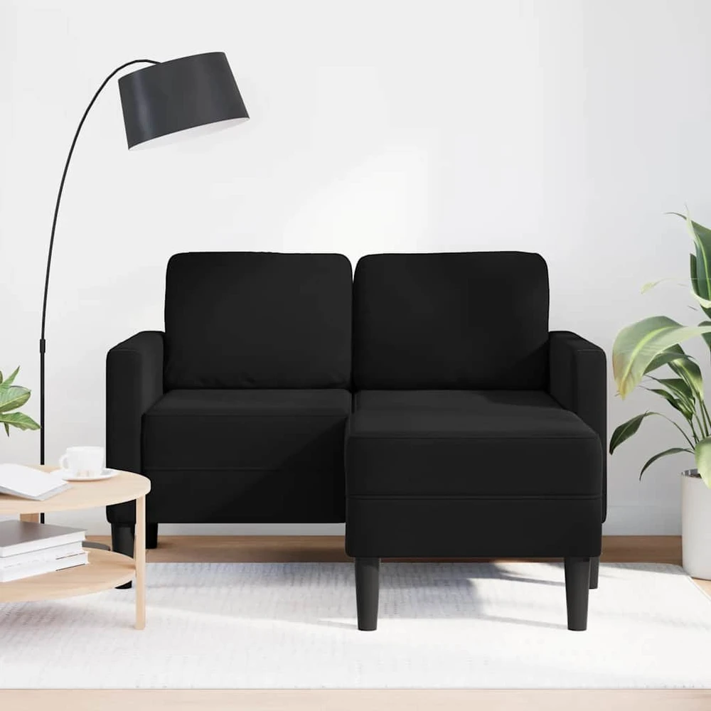 Dvivietė sofa su šezlongu, L formos, juoda, 125 cm, aksominis