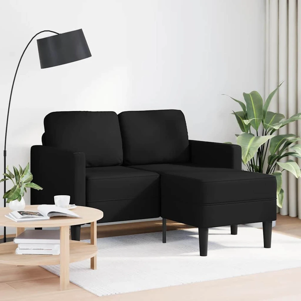Dvivietė sofa su šezlongu, L formos, juoda, 125 cm, dirbtinė oda