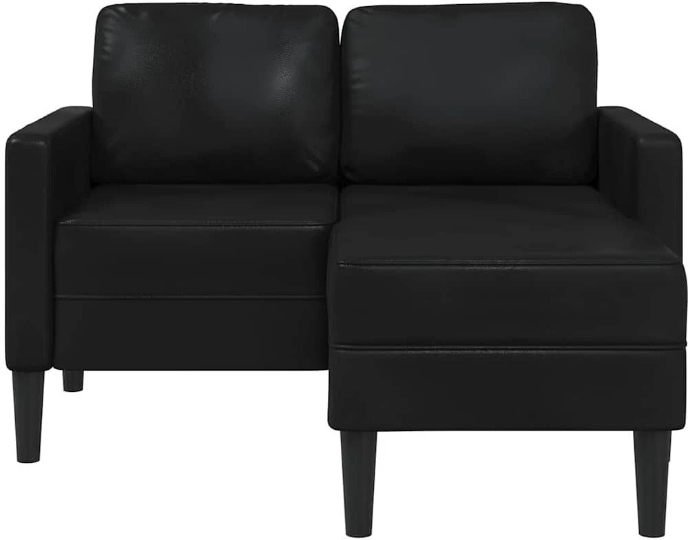 Dvivietė sofa su šezlongu, L formos, juoda, 125 cm, dirbtinė oda