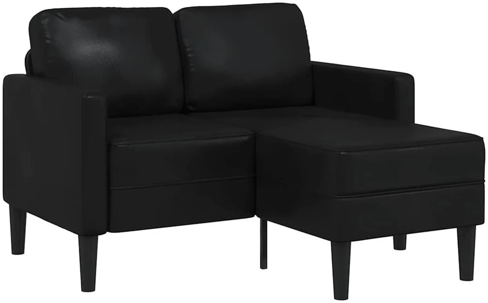 Dvivietė sofa su šezlongu, L formos, juoda, 125 cm, dirbtinė oda
