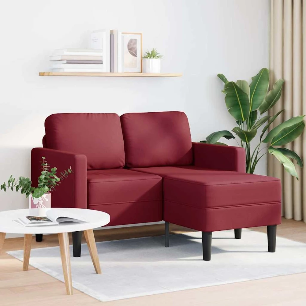 Dvivietė sofa su šezlongu, L formos, vyno raudonos spalvos, 125 cm, dirbtinė oda