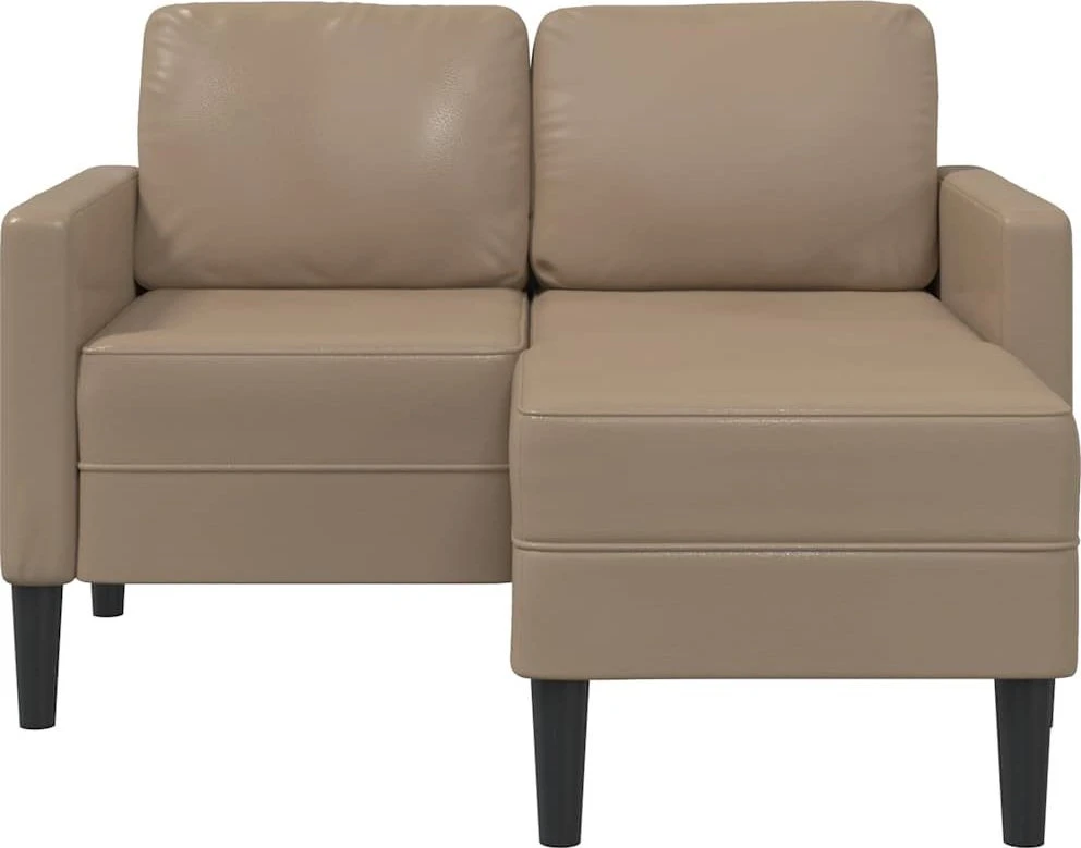 Dvivietė sofa su šezlongu, L formos, kapučino spalvos, 125 cm, dirbtinė oda