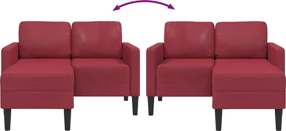 Dvivietė sofa su šezlongu, L formos, vyno raudonos spalvos, 125 cm, dirbtinė oda