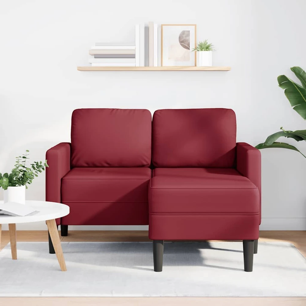 Dvivietė sofa su šezlongu, L formos, vyno raudonos spalvos, 125 cm, dirbtinė oda