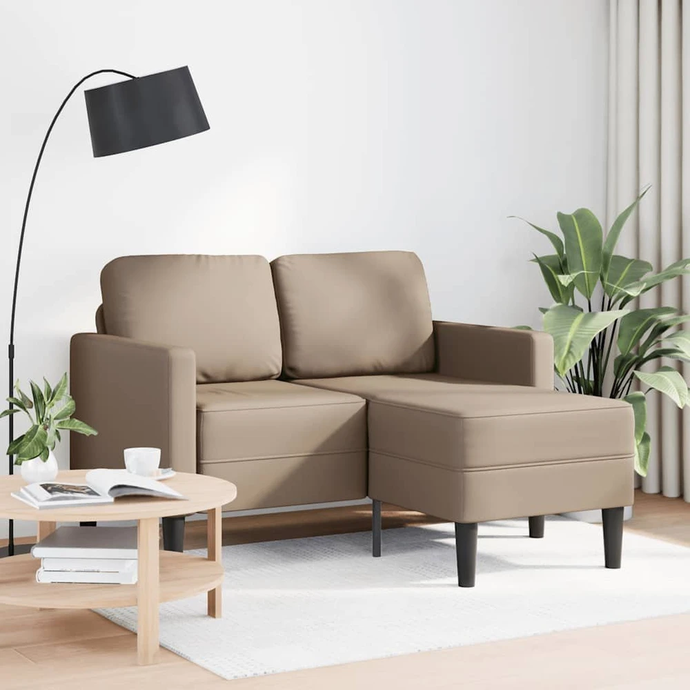 Dvivietė sofa su šezlongu, L formos, kapučino spalvos, 125 cm, dirbtinė oda