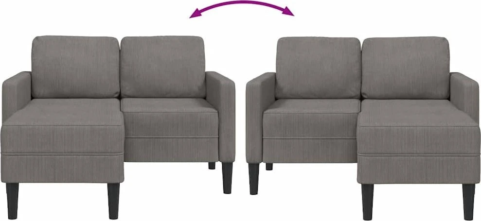 Dvivietė sofa su šezlongu, L formos, šviesiai pilka, 125 cm, linas