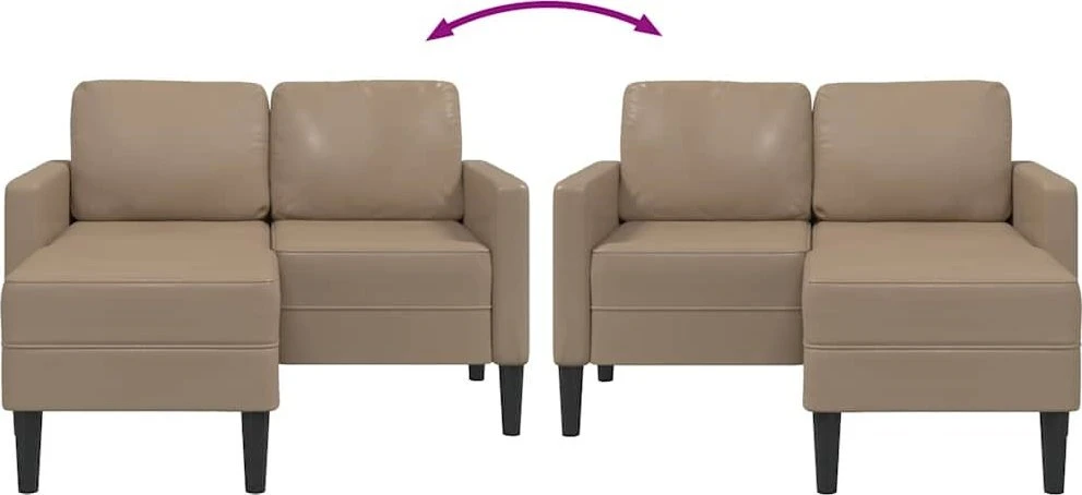Dvivietė sofa su šezlongu, L formos, kapučino spalvos, 125 cm, dirbtinė oda