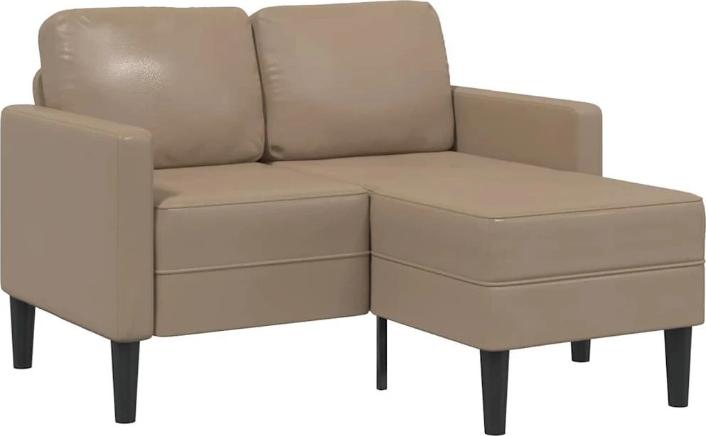 Dvivietė sofa su šezlongu, L formos, kapučino spalvos, 125 cm, dirbtinė oda