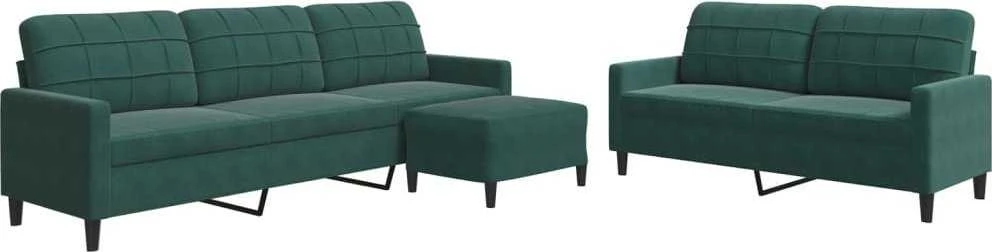 Sofa Sofos komplektas su pagalvėlėmis, 3 dalių, žalias, aksomas